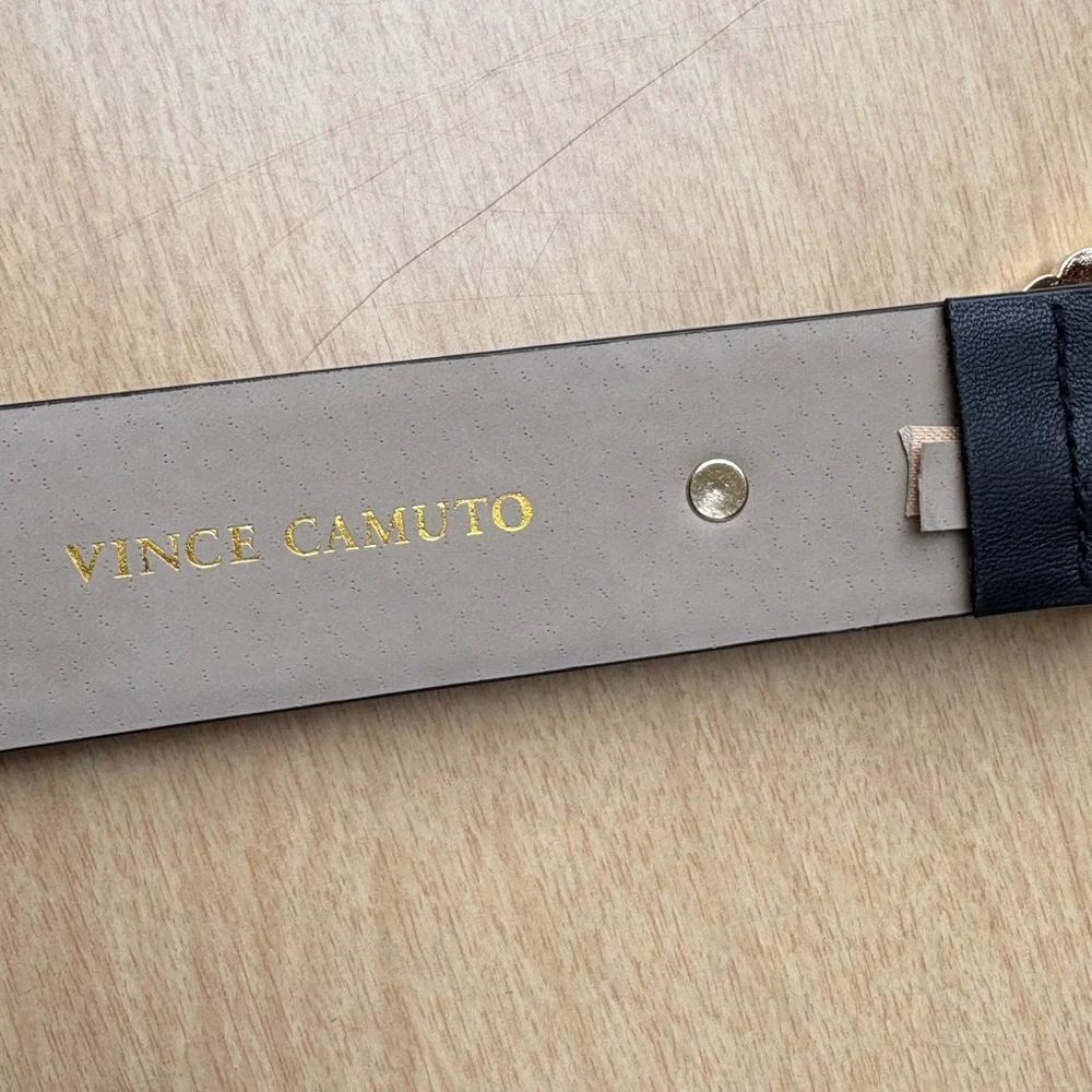 Vince Camuto Black Double Circle Faux Leather, Pearl, Crystal Detail Belt NWOT - Picture 3 of 14